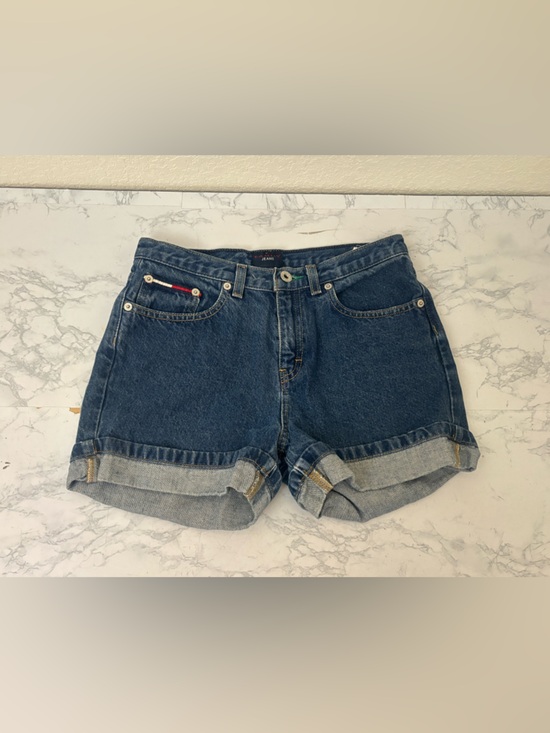 Tommy Hilfiger Other - Tommy Hilfiger Cuffed Denim Boyfriend Shorts Logo Girls Size 16 Dark Blue